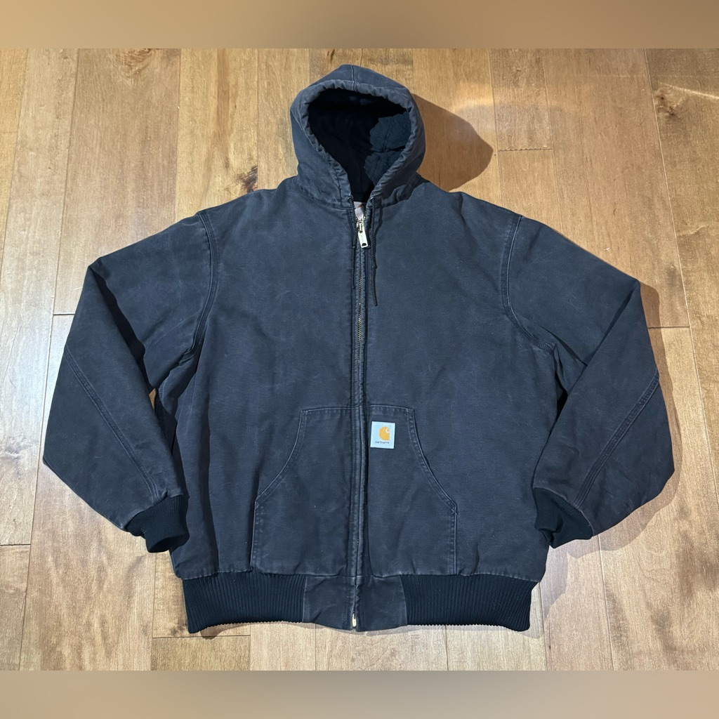 Carhartt Hooded Jacket Vintage J04 Black Canvas Size 2xl Men’s Workwear Outdoor